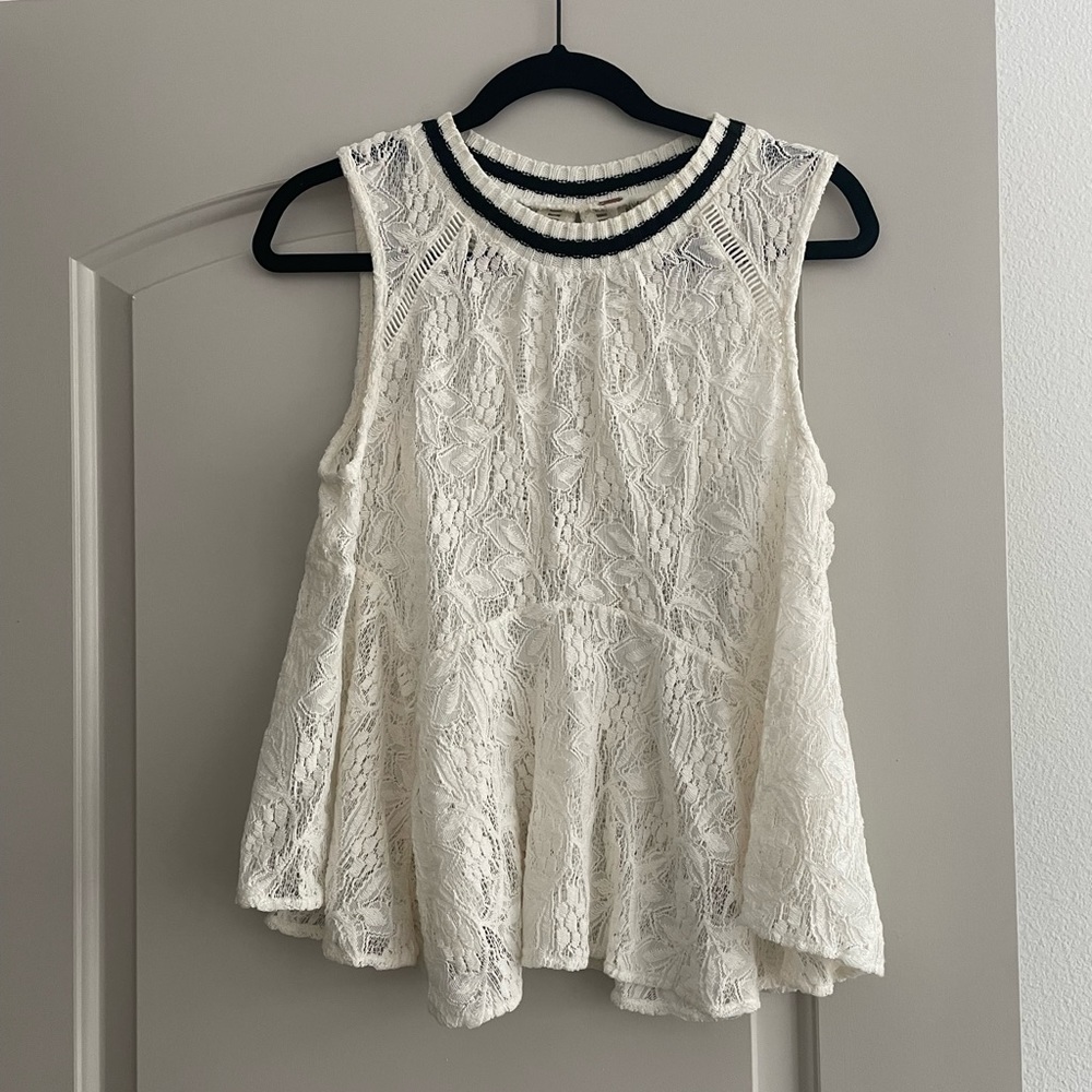 Free People Lace Peplum Tank with Knit Collar